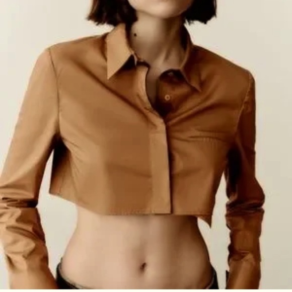 ZARA cropped poplin blouse long sleeves buttoned down Sz XS - Picture 1 of 9